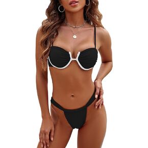 Jolefille Women Underwire Bikini Sets Brazilian Thong Bathing Suit Push Up 2 Piece Swimsuits Cheeky High Cut Swimwear