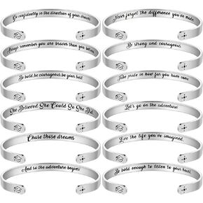 Henoyso 12 Pcs 2023 Graduation Motivational Bracelet Stainless Steel Engraved Graduation Bracelets Open Inspirational Bracelet for Class of 2023 Students Graduation Gifts, 12 Styles