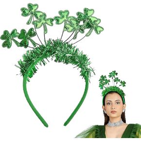 St Patrick's Headband Glitter Shamrock Lucky Headbands for Women Girls Irish Sequin Clover Hair Band Head Bopper Green Hair Accessory for Holidays and Themed Parties, One Size Fits Most