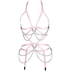 Women Body Harness Set Carnival Garter Belt Set Elastic Hollow Top Bra Punk Gothic Dance Costume