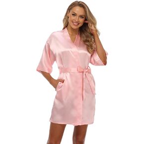 Women's Silky Robes Satin Short Kimono Bathrobe Wedding Party Bride Bridesmaid Soft Sleepwear Summer Loungewear