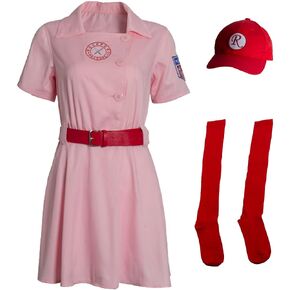 Womens Baseball League Dottie Costume Rockford Peaches Jersey Dress Uniform Set