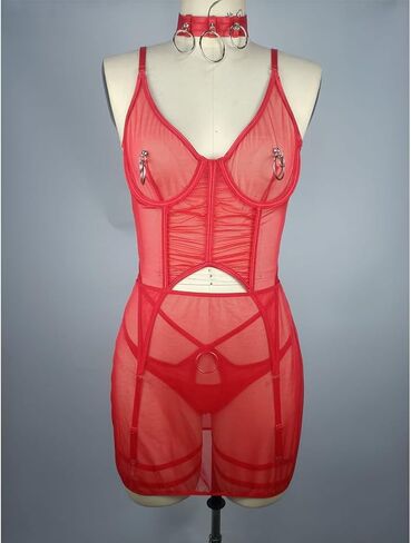 مجموعة الملابس الداخلية النسائية الحمراء عبودية 6 قطعة Strappy انقطاع الملابس الداخلية مثير الرباط الحزام مجموعة G-سلسلة in Kuwait