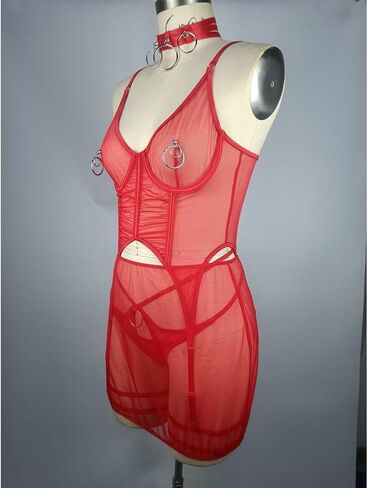 مجموعة الملابس الداخلية النسائية الحمراء عبودية 6 قطعة Strappy انقطاع الملابس الداخلية مثير الرباط الحزام مجموعة G-سلسلة in Kuwait