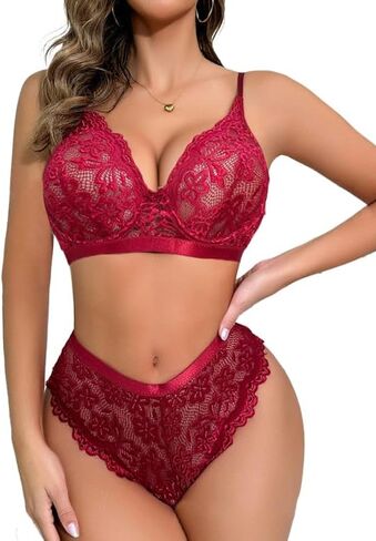 طقم لانجري نسائي من Aossfre مكون من قطعتين من الدانتيل مع حمالة صدر ولباس داخلي طقم ملابس داخلية بيبي دول in Kuwait