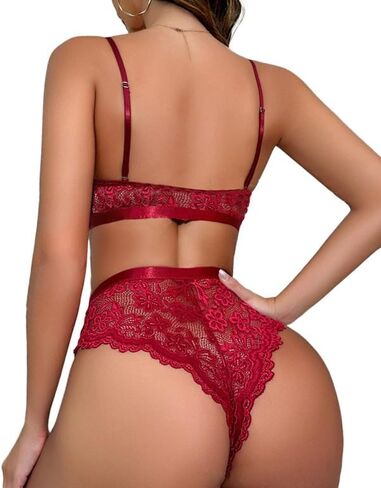طقم لانجري نسائي من Aossfre مكون من قطعتين من الدانتيل مع حمالة صدر ولباس داخلي طقم ملابس داخلية بيبي دول in Kuwait