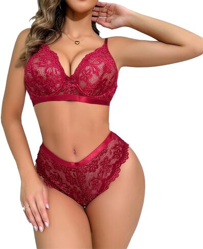 طقم لانجري نسائي من Aossfre مكون من قطعتين من الدانتيل مع حمالة صدر ولباس داخلي طقم ملابس داخلية بيبي دول in Kuwait