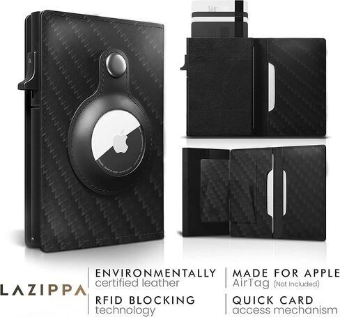 محفظة LAZIPPA الذكية AirTag للرجال بحجم الجيب، محفظة AirTag صغيرة الحجم مع حامل تعقب، محفظة جلدية مع حجب RFID، محفظة أنيقة نحيفة وحامل بطاقات مع نقود (أسود كربوني) in Saudi Arabia