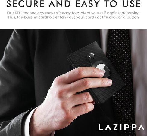 محفظة LAZIPPA الذكية AirTag للرجال بحجم الجيب، محفظة AirTag صغيرة الحجم مع حامل تعقب، محفظة جلدية مع حجب RFID، محفظة أنيقة نحيفة وحامل بطاقات مع نقود (أسود كربوني) in Saudi Arabia