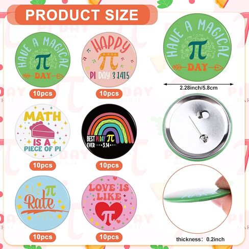 60 Pcs Pi Day Badges Math Pi Sign Round Pins Brooch Button Pin for Men Women Science Lapel Badges for Clothing Bag Backpack Hat Decor Back to School Gift in Kuwait