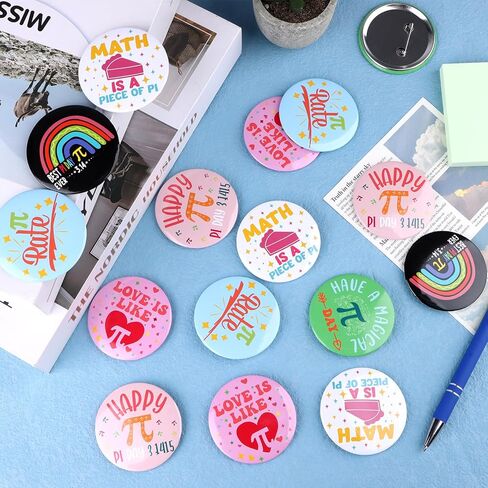 60 Pcs Pi Day Badges Math Pi Sign Round Pins Brooch Button Pin for Men Women Science Lapel Badges for Clothing Bag Backpack Hat Decor Back to School Gift in Kuwait