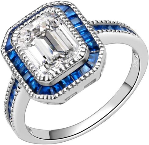 Lavencious Royal Halo Clear & Blue Spinel CZ Engagement Rings in 925 Sterling Silver Size 5 to 10 in Kuwait