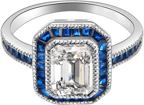 Lavencious Royal Halo Clear & Blue Spinel CZ Engagement Rings in 925 Sterling Silver Size 5 to 10 in Kuwait