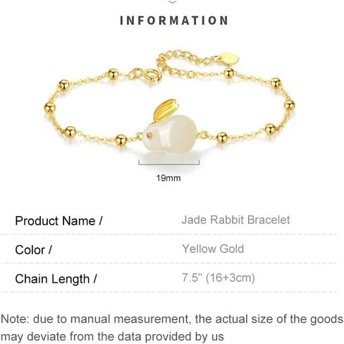 AMINKINA 14K Gold Rabbit Bracelet for Women, Natural Jade Rabbit Bracelet, Beautiful Jewelry Gift for Mother, Wife, Girlfriend in Saudi Arabia