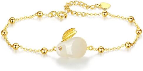 AMINKINA 14K Gold Rabbit Bracelet for Women, Natural Jade Rabbit Bracelet, Beautiful Jewelry Gift for Mother, Wife, Girlfriend in Saudi Arabia