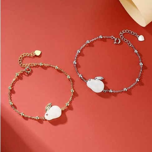 AMINKINA 14K Gold Rabbit Bracelet for Women, Natural Jade Rabbit Bracelet, Beautiful Jewelry Gift for Mother, Wife, Girlfriend in Saudi Arabia