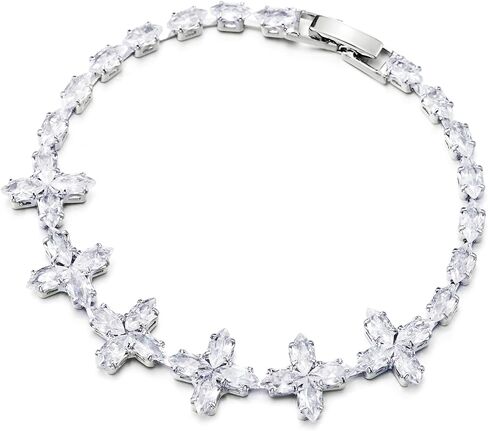 COOLSTEELANDBEYOND Glamorous Flower Cross Link Chain Bracelet with Cubic Zirconia Cross, for Women, Fold-Over Clasp in Saudi Arabia