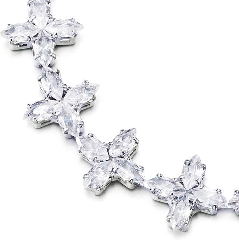 COOLSTEELANDBEYOND Glamorous Flower Cross Link Chain Bracelet with Cubic Zirconia Cross, for Women, Fold-Over Clasp in Saudi Arabia