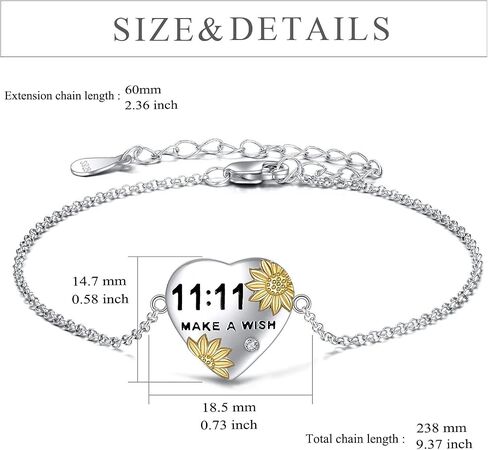 POPLYKE Sterling Silver Sunflower Heart Adjustable Make A Wish Bracelet for Women Bracelet Gifts for Girls in Saudi Arabia