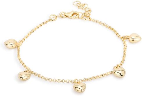 18K Gold Plated Jewelry - Dangling Multi Hearts Charm Bracelet - Beautifully handcrafted for Women - 7" long + 1" extender in Saudi Arabia