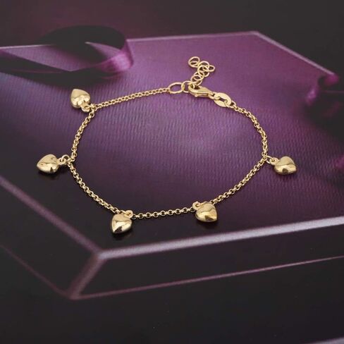 18K Gold Plated Jewelry - Dangling Multi Hearts Charm Bracelet - Beautifully handcrafted for Women - 7" long + 1" extender in Saudi Arabia