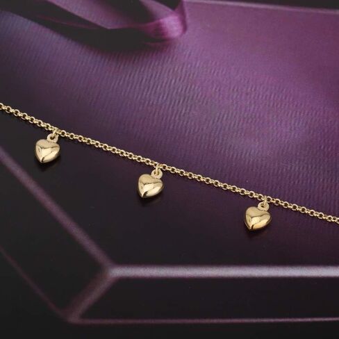 18K Gold Plated Jewelry - Dangling Multi Hearts Charm Bracelet - Beautifully handcrafted for Women - 7" long + 1" extender in Saudi Arabia