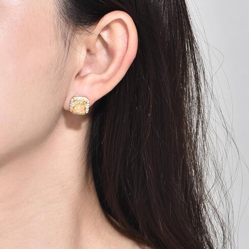 PHNIBIRD Gold Stud Earrings for Women 925 Sterling Silver with Radiant Cut Yellow Cubic Zirconia Square Earrings Shiny Gift for Her, 11mm x 11mm, Sterling Silver, Cubic Zirconia in Kuwait