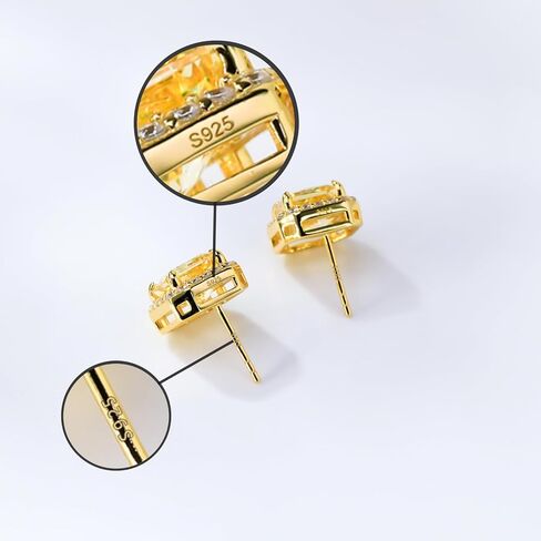 PHNIBIRD Gold Stud Earrings for Women 925 Sterling Silver with Radiant Cut Yellow Cubic Zirconia Square Earrings Shiny Gift for Her, 11mm x 11mm, Sterling Silver, Cubic Zirconia in Kuwait