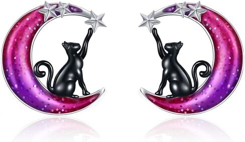 VONALA Moon Cat Earrings for Women 925 Sterling Silver Cat Stud Earrings for Girls Animal Earrings Gifts in Saudi Arabia