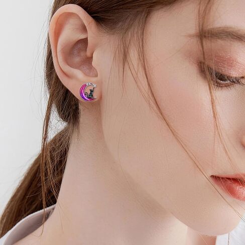 VONALA Moon Cat Earrings for Women 925 Sterling Silver Cat Stud Earrings for Girls Animal Earrings Gifts in Saudi Arabia