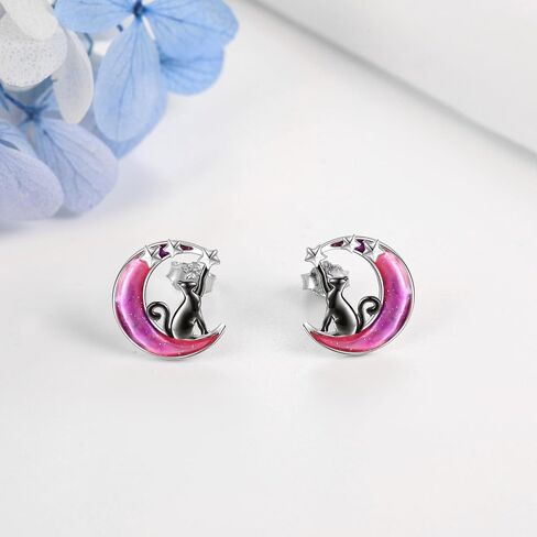 VONALA Moon Cat Earrings for Women 925 Sterling Silver Cat Stud Earrings for Girls Animal Earrings Gifts in Saudi Arabia