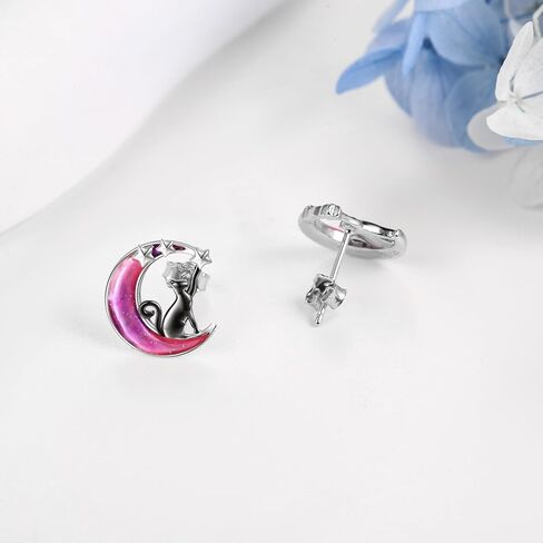 VONALA Moon Cat Earrings for Women 925 Sterling Silver Cat Stud Earrings for Girls Animal Earrings Gifts in Saudi Arabia