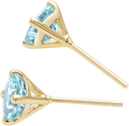 Peora 14K Yellow Gold Genuine Aquamarine Stud Earrings for Women, Classic Solitaire Round Shape, 6mm, 1.50 Carats total, Friction Back in Kuwait