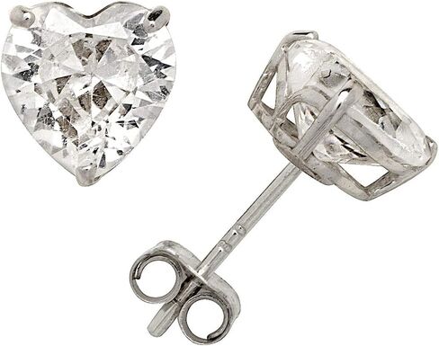 Jewelryweb Solid 14k Yellow or White Gold Heart-shaped Simulated Diamond Basket Post Stud Earrings - Heart Stud Earrings for women - Cute Earrings - Hypoallergenic in Saudi Arabia