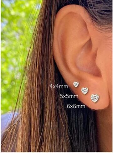 Jewelryweb Solid 14k Yellow or White Gold Heart-shaped Simulated Diamond Basket Post Stud Earrings - Heart Stud Earrings for women - Cute Earrings - Hypoallergenic in Saudi Arabia