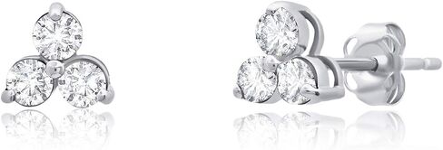 14k White or Yellow Gold Small Gemstone Trio Round Stud Earrings for Women with Push Backs and Birthstones by MAX + STONE in Kuwait