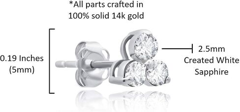 14k White or Yellow Gold Small Gemstone Trio Round Stud Earrings for Women with Push Backs and Birthstones by MAX + STONE in Kuwait
