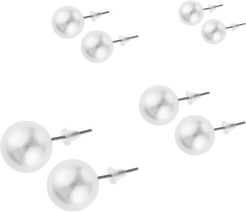 12 Pairs Faux Pearl Stud Earrings Round Ball Beads Stud Earrings Stainless Steel Imitation Pearl Earrings for Women Girls (6MM 8MM 10MM 12MM) in Saudi Arabia