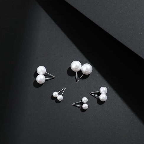 12 Pairs Faux Pearl Stud Earrings Round Ball Beads Stud Earrings Stainless Steel Imitation Pearl Earrings for Women Girls (6MM 8MM 10MM 12MM) in Saudi Arabia