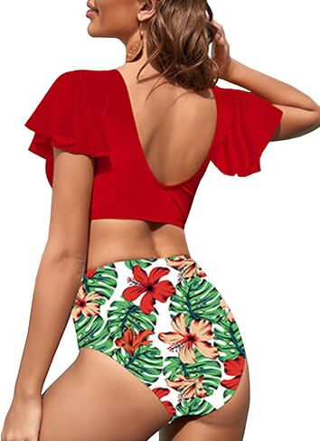 Women's Floral Print Bikini Set Twist V Neck Butterfly Sleeve High Waist Two Piece Swimsuit Bathing Suit in Saudi Arabia