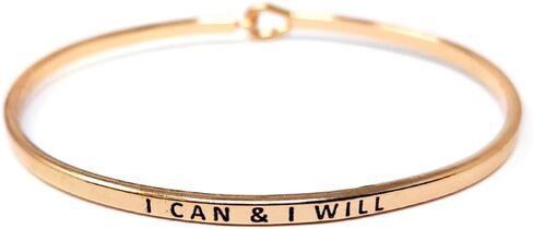 Inspirational I CAN & I Will Message Engraved Thin Cuff Bangle Hook Bracelet (I CAN & I Will-Rosegold, Brass) in Saudi Arabia
