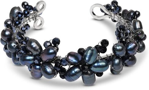 AeraVida Cool Refined Cultured Freshwater Black Pearl Flower Embellishment Chic Cuff Bracelet in Saudi Arabia