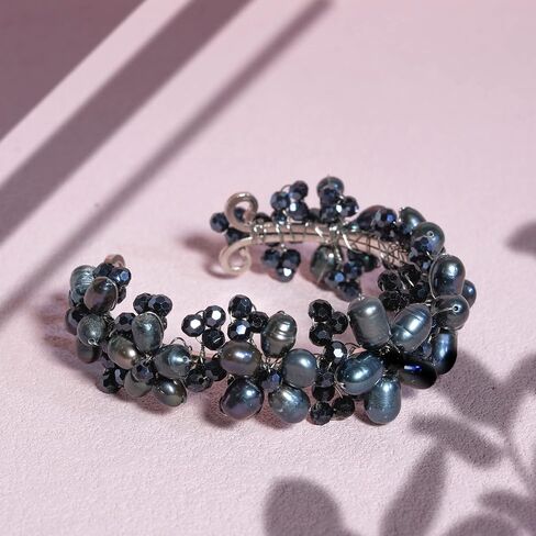 AeraVida Cool Refined Cultured Freshwater Black Pearl Flower Embellishment Chic Cuff Bracelet in Saudi Arabia