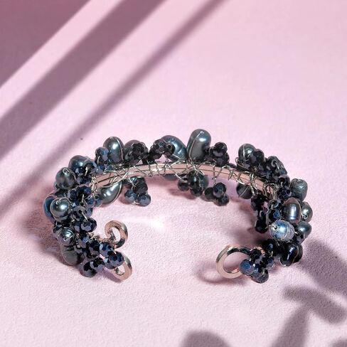 AeraVida Cool Refined Cultured Freshwater Black Pearl Flower Embellishment Chic Cuff Bracelet in Saudi Arabia