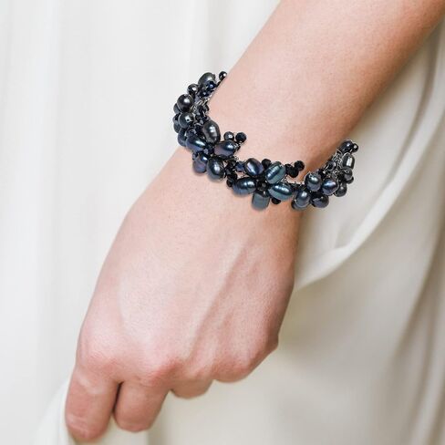 AeraVida Cool Refined Cultured Freshwater Black Pearl Flower Embellishment Chic Cuff Bracelet in Saudi Arabia