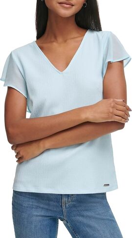 Calvin Klein Women's Chiffon Flutter Sleeve Blouse Top in Saudi Arabia