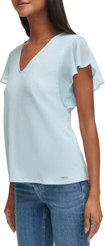 Calvin Klein Women's Chiffon Flutter Sleeve Blouse Top in Saudi Arabia