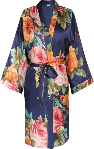 SUGAR JAN Women's Silk Floral Robe for Bride Bridesmaid Short Lightweight Kimono Bathrobe Loungewear in Kuwait