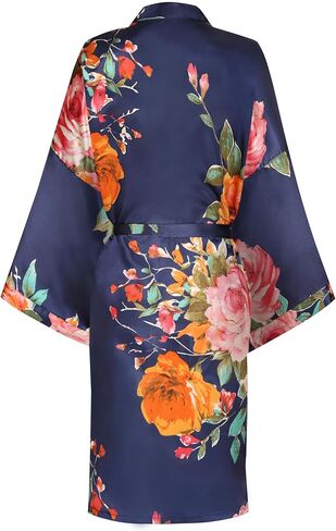 SUGAR JAN Women's Silk Floral Robe for Bride Bridesmaid Short Lightweight Kimono Bathrobe Loungewear in Kuwait