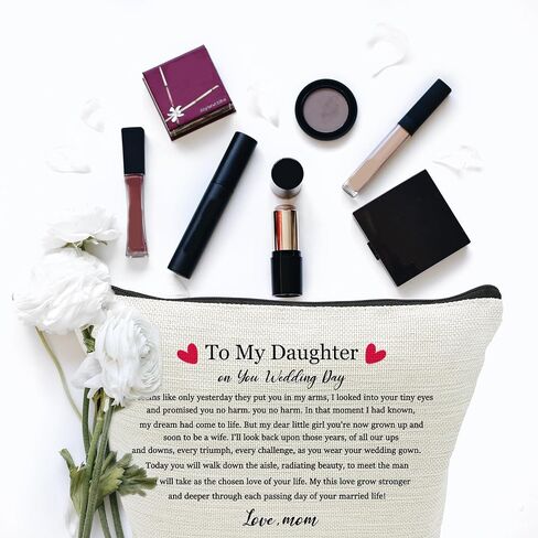 تذكار العروس من الأم إلى حقيبة مكياج ابنتي، هدية لحفل زفاف الابنة، هدية زفاف للعروس من الأم، هدية حفل الزفاف، حقيبة إكسسوارات السفر لمستحضرات التجميل هدايا للابنة in Kuwait